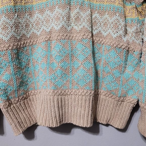 Vintage 80s grandpa style fair isle heavy knit pullover sweater - Picture 6 of 12
